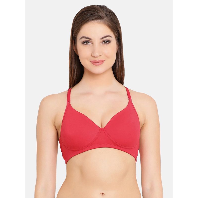 Clovia Cotton Spandex Solid Padded Demi Cup Wire Free T-shirt Bra - Light Red (40B)