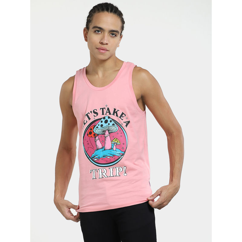 Jack & Jones Men Printed Pink Vest (L)