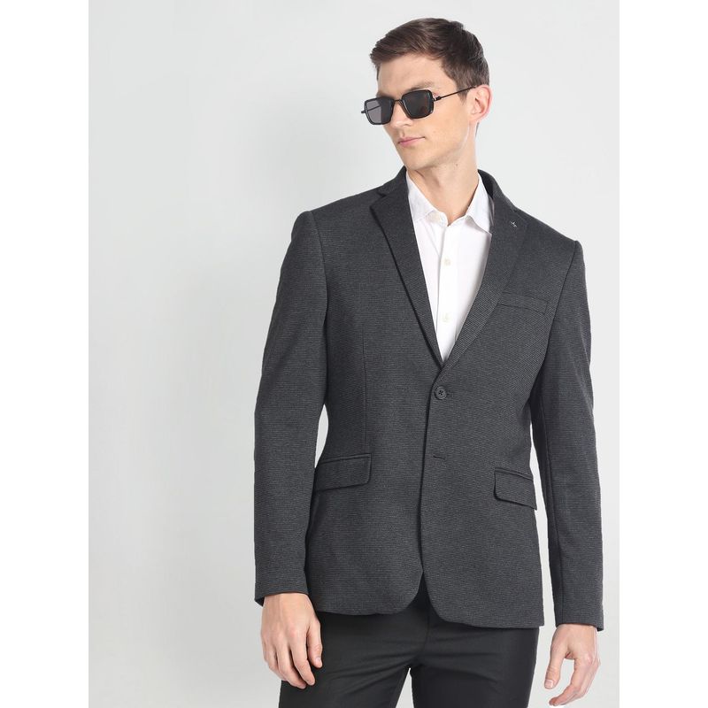 Arrow Notch Lapel Collar Convertible Knit Blazer (38)