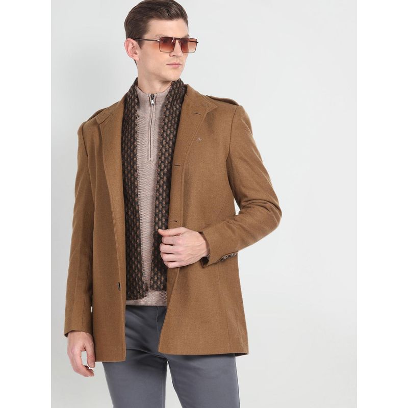 Arrow Sports Notch Lapel Collar Solid Trench Coat (XL)