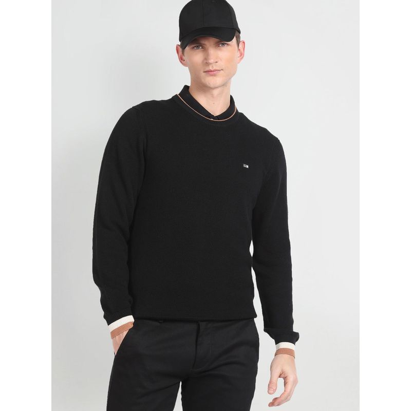 Arrow Sports Crew Neck Patterned Knit Sweater (S)