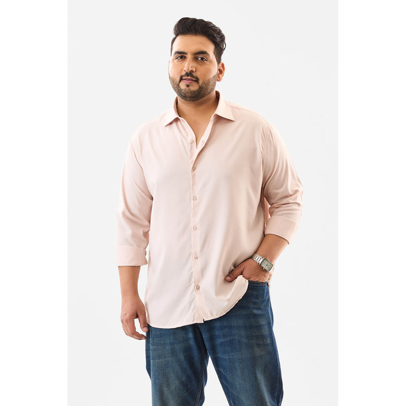 Snitch Pastel Pink Plain Full Sleeves Casual Plus Size Shirt for Men (5XL)
