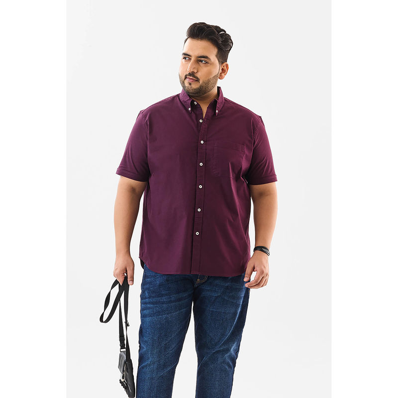 Snitch Burgundy Plain Half Sleeves Casual Plus Size Shirt for Men (3XL)