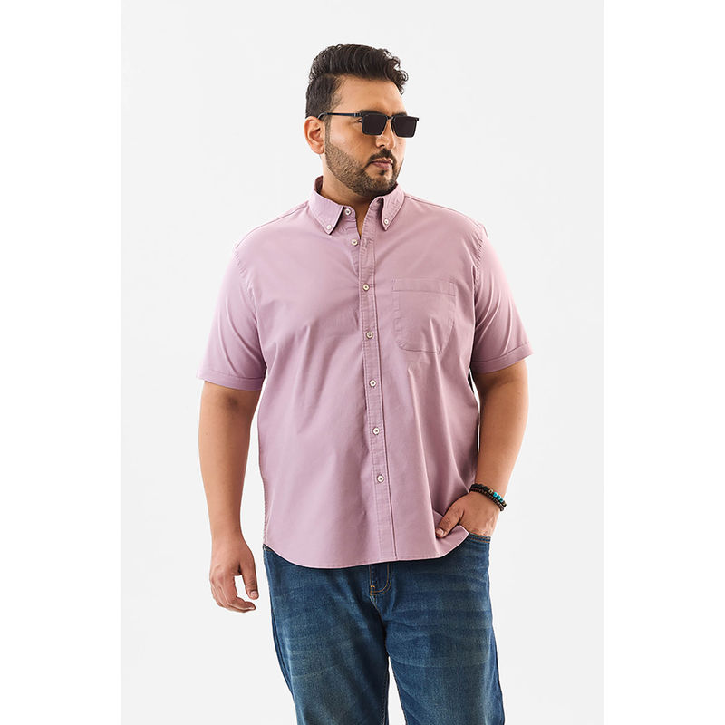Snitch Lavender Plain Half Sleeves Casual Plus Size Shirt for Men (3XL)