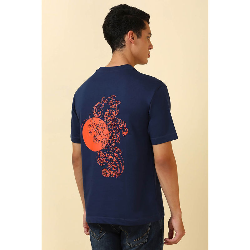 Allen Solly Men Navy Blue Graphic Print Crew Neck T-shirt (S)