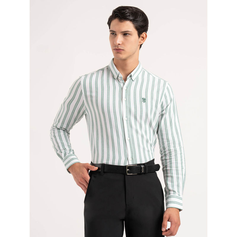 Red Tape Men Green Pure Cotton Button Down Full Sleeve Striped Shirt (XL)