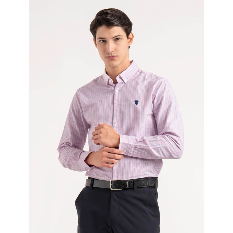 Red Tape Men Pink Pure Cotton Stripe Loose Fit Button Down Shirt (M)