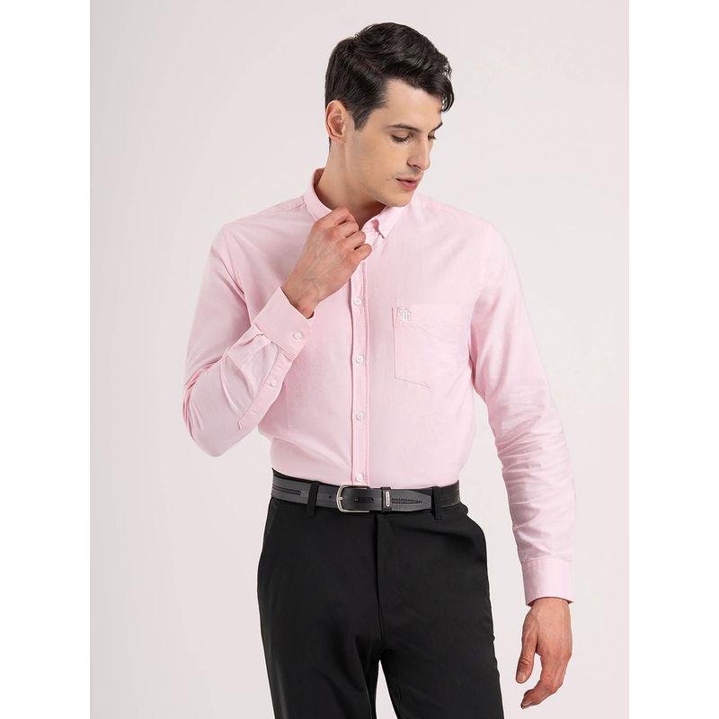 Red Tape Men Pink Solid Pure Cotton Loose Fit Full Sleeve Oxford Shirt (L)