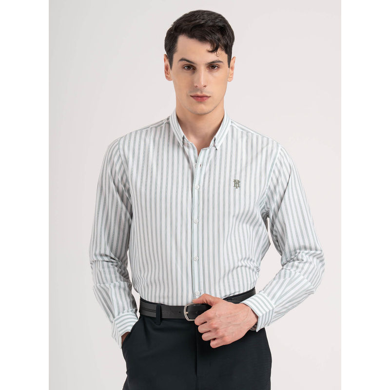 Red Tape Men Light Green Striped Poly Cotton Loose Fit Full Sleeve Shirt (2XL)