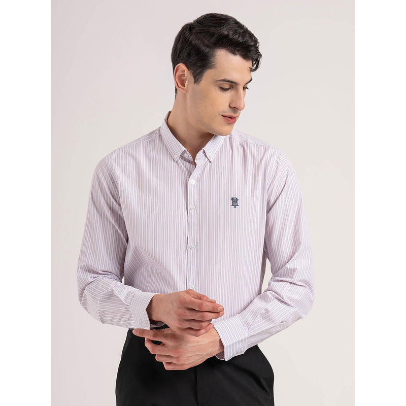 Red Tape Men Pink Striped Poly Cotton Loose Fit Full Sleeve Shirt (L)