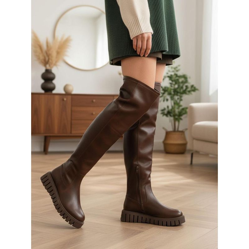 BAGATT Benisha Brown Women High Knee Casual Boots (EURO 37)