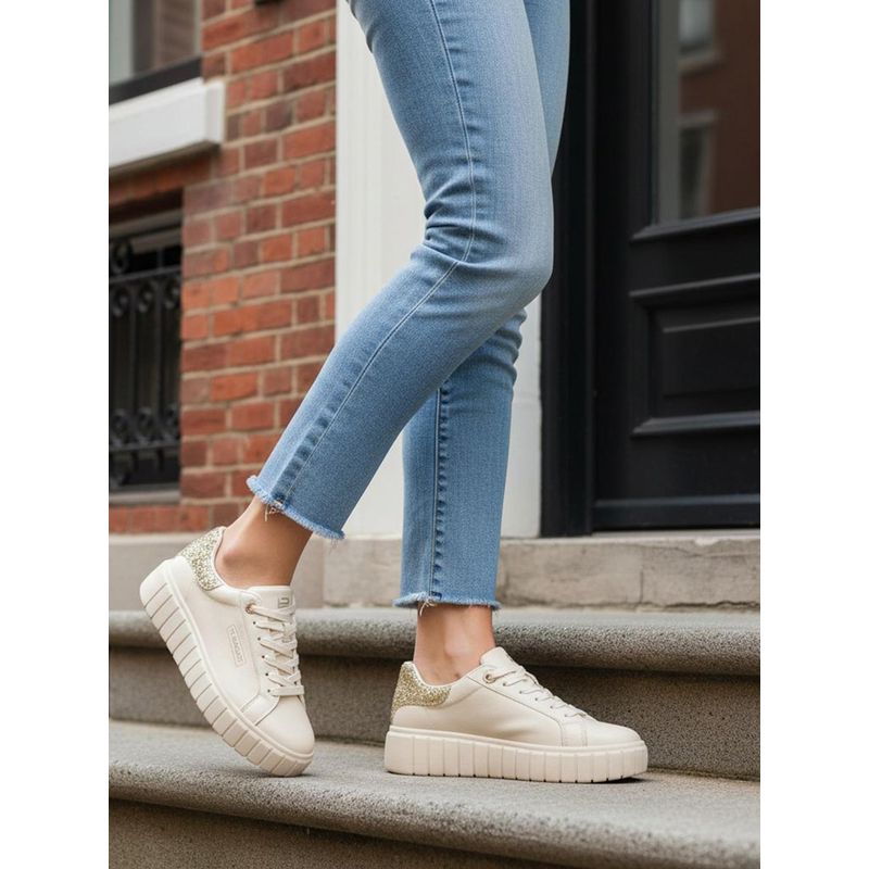 BAGATT Piper Revo Beige & Gold Women Lifestyle Sneakers (EURO 37)