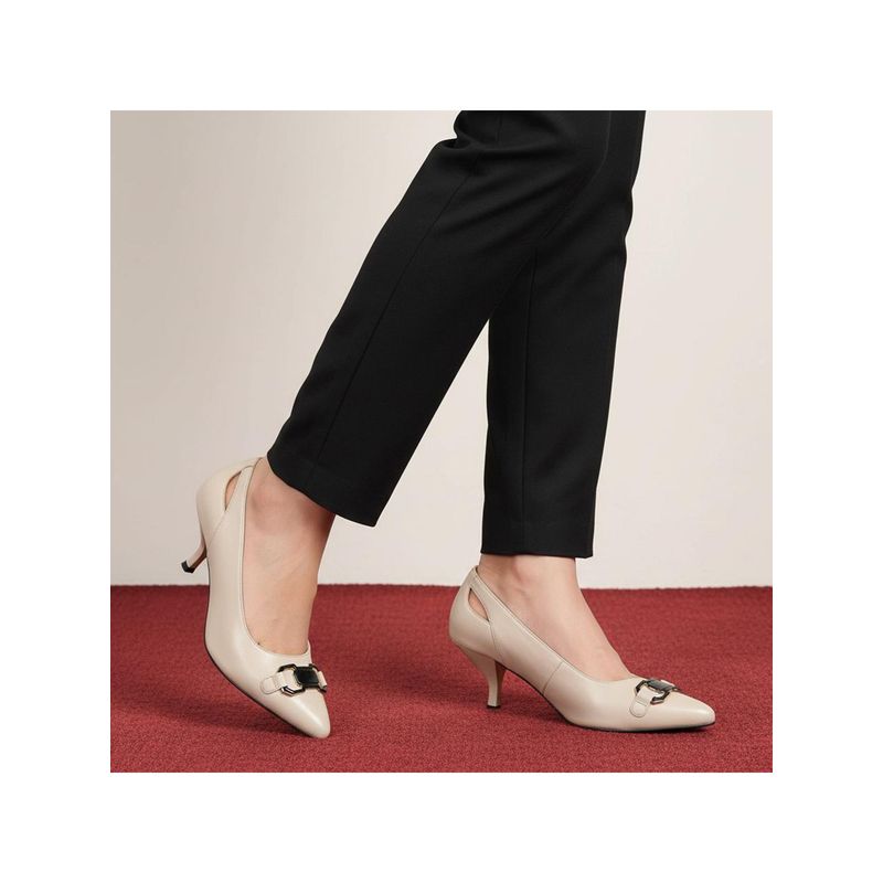 BAGATT Dafina Women Off White Leather Kitten Heels Pumps (EURO 38)