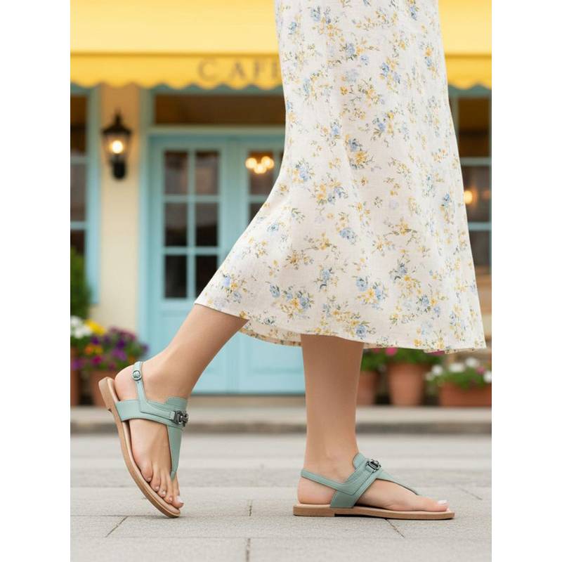BAGATT Goldy Women Light Green Leather Flats Sandals (EURO 36)