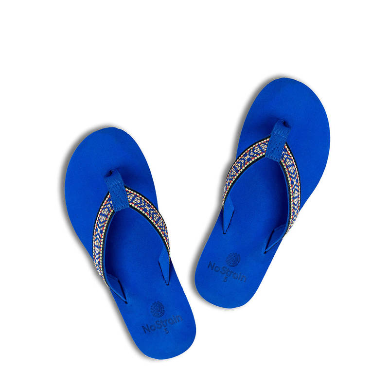NoStrain Women Blue and Multi-Color Stitch Design Flipflops (UK 4)
