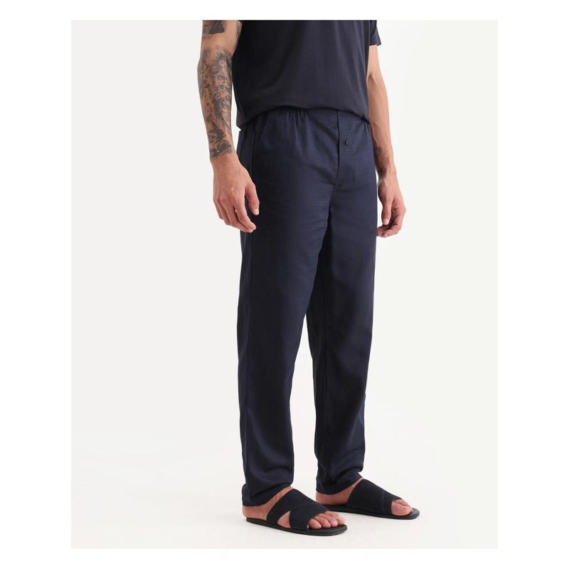 Rare Rabbit Navy Blue Regular Fit Checks Pajama (XS)