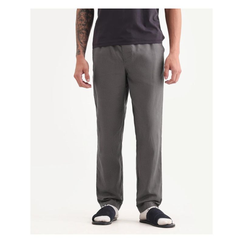 Rare Rabbit Grey Regular Fit Checks Pajama (XL)