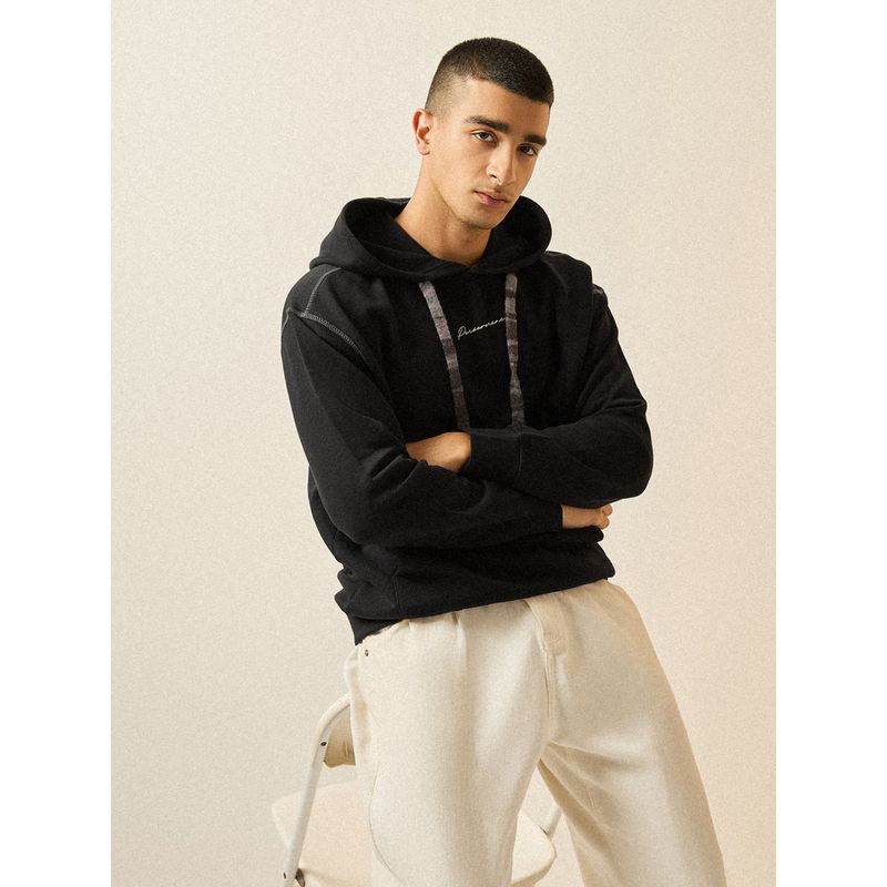 THE BEAR HOUSE Men Black Printed Relaxed Fit Hoodie (2XL)