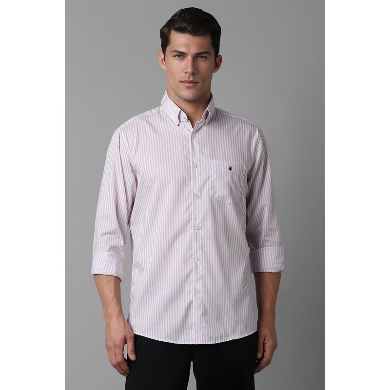 Louis Philippe Men Lavender Slim Fit Stripes Full Sleeves Casual Shirt (44)