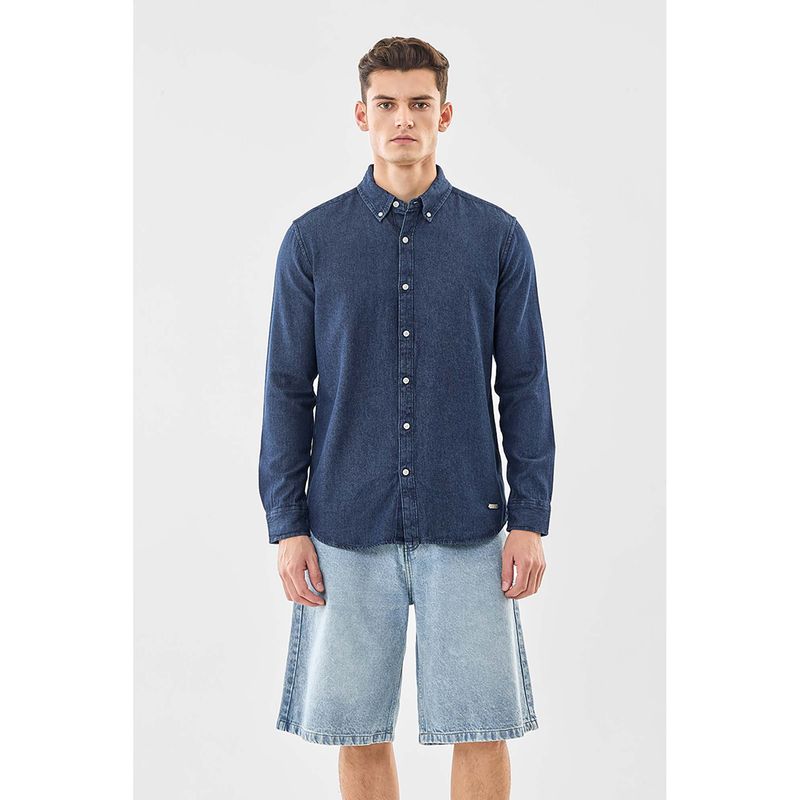 Snitch Men Indigo Solid Full Sleeves Regular Casual Shirt (M)