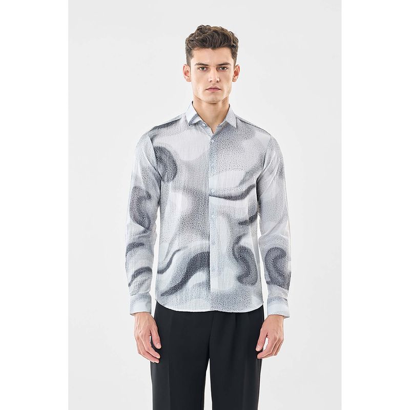 Snitch Men Grey Printed Full Sleeves Slim Casual Shirt (S)
