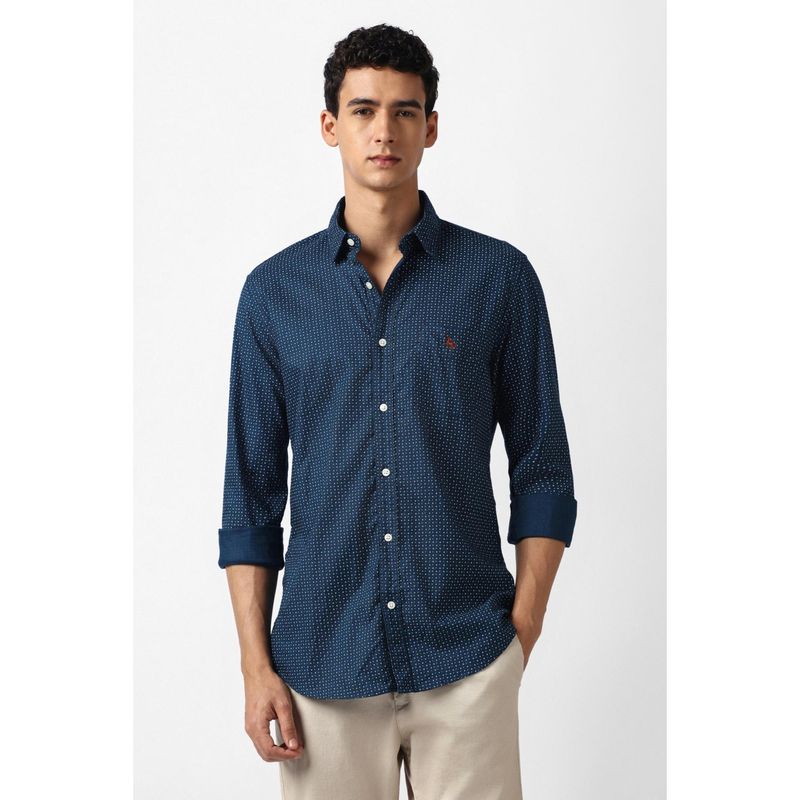 Van Heusen Men Navy Blue Polka Dots Printed Shirt (40)