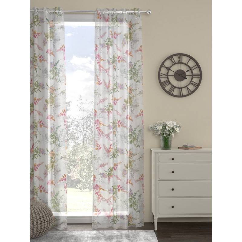 Rosara Home White Floral Sheer Door Curtain (7 x 5 Feet)