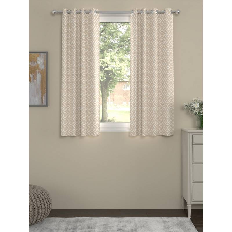 Rosara Home Beige Geometric Regular Window Curtains (Pack of 2) (5 x 4 Feet)