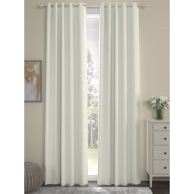 Rosara Home Cream Geometric Regular Long Door Curtains (Pack of 2) (9 x 4 Feet)