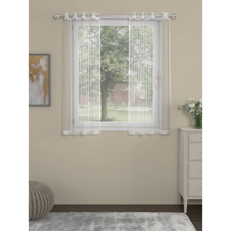 Rosara Home White Striped Sheer Window Curtain (5 x 4 Feet)