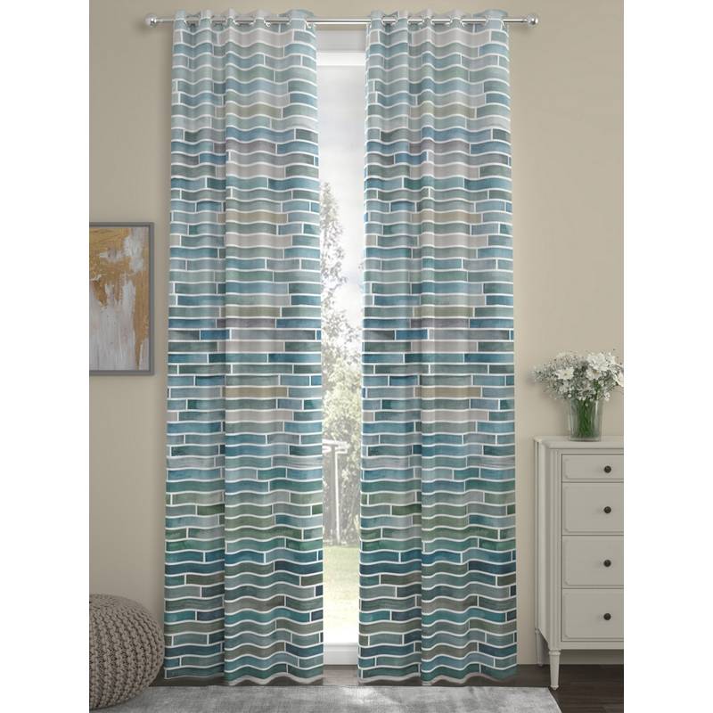 Rosara Home Teal Geometric Regular Door Curtains (Pack of 2) (7 x 4 Feet)
