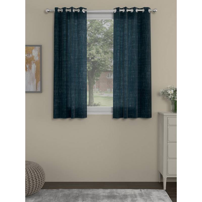 Rosara Home Navy Blue Solid Sheer Window Curtains (Pack of 2) (5 x 4 Feet)