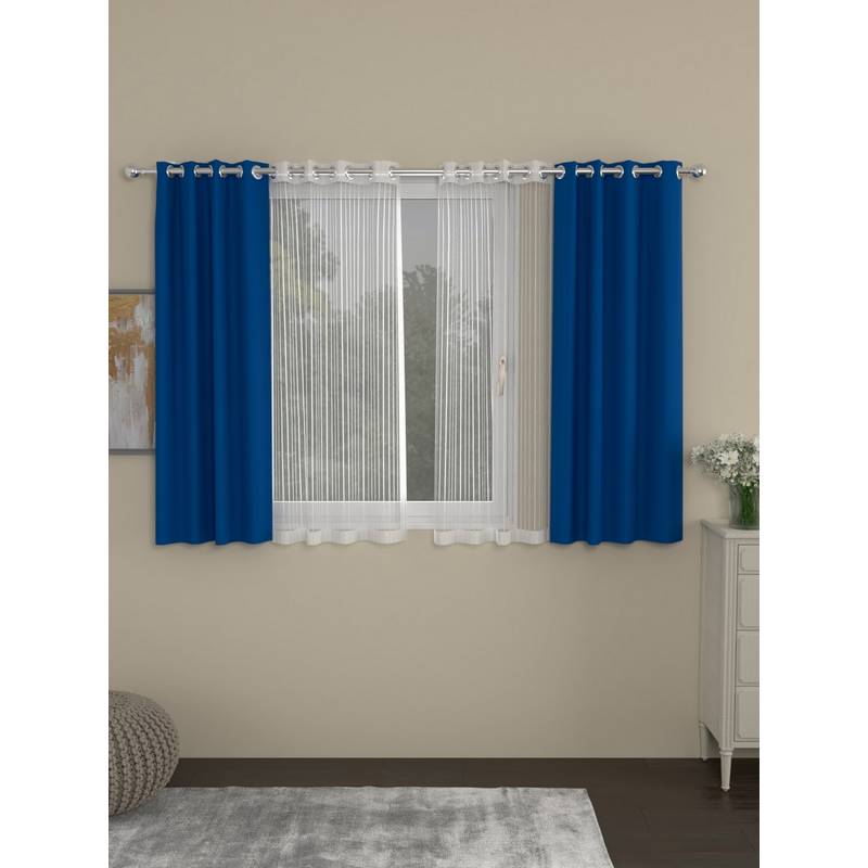 Rosara Home Navy Blue Striped Black Out and Sheer Window Curtains (Pack of 4) (5 x 4 Feet)