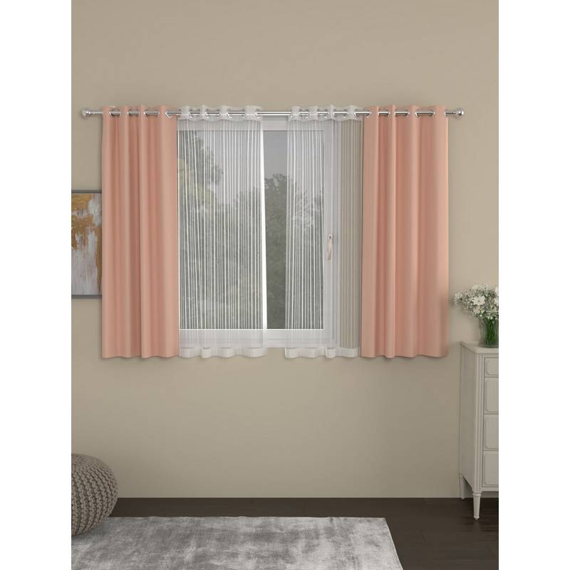 Rosara Home Peach Striped Black Out and Sheer Window Curtains (Pack of 4) (5 x 4 Feet)