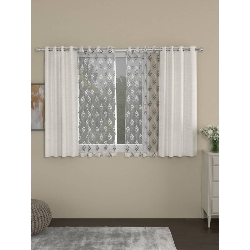 Rosara Home Cream Room Darkening and Sheer Window Curtains (Pack of 4) (5 x 4 Feet)