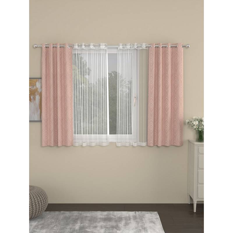 Rosara Home Pink Jacquard Striped Window Curtains (Pack of 4) (5 x 4 Feet)