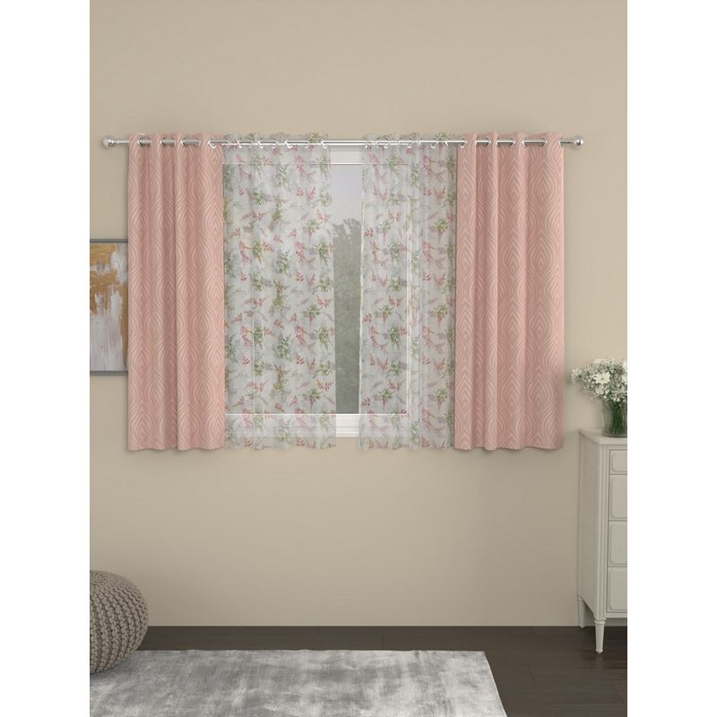 Rosara Home Pink Jacquard Floral Window Curtains (Pack of 4) (5 x 4 Feet)
