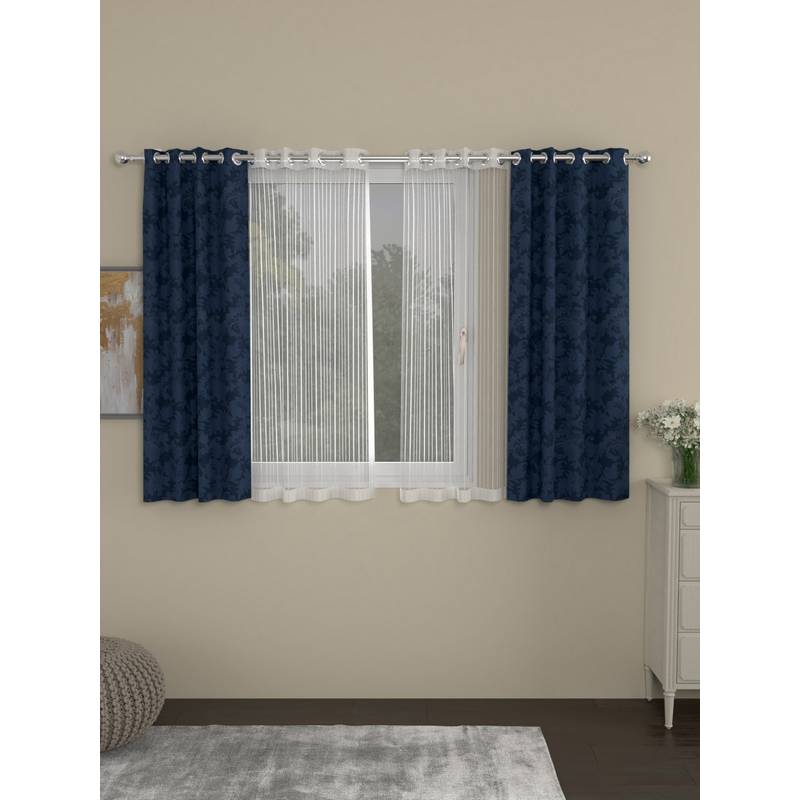 Rosara Home Navy Blue Jacquard Window Curtains (Pack of 4) (5 x 4 Feet)