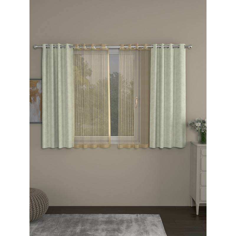 Rosara Home Green Jacquard Striped Window Curtains (Pack of 4) (5 x 4 Feet)