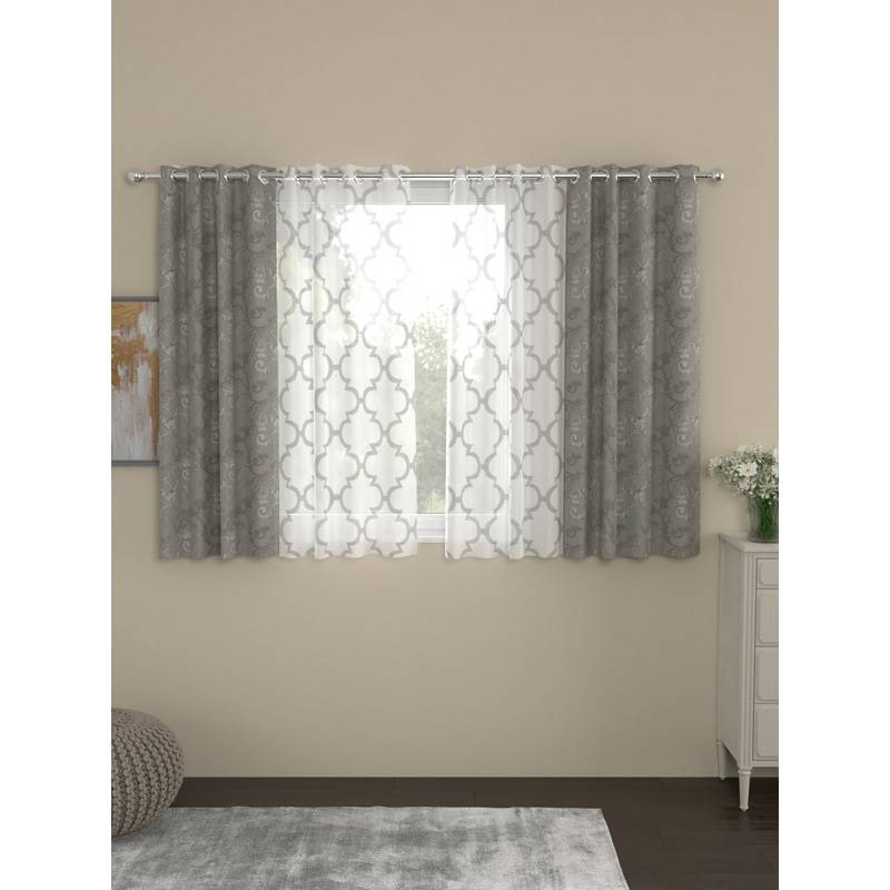 Rosara Home Grey Jacquard Window Curtains (Pack of 4) (5 x 4 Feet)