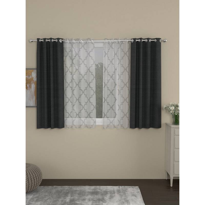 Rosara Home Grey Solid Geometric Window Curtains (Pack of 4) (5 x 4 Feet)