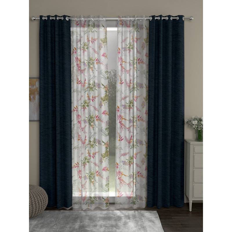 Rosara Home Navy Blue Room Darkening and Sheer Door Curtains (Pack of 4) (7 x 4 Feet)