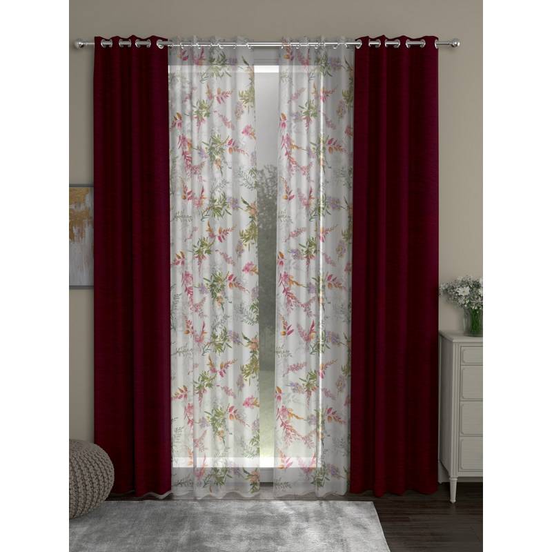 Rosara Home Maroon Room Darkening and Sheer Door Curtains (Pack of 4) (7 x 4 Feet)