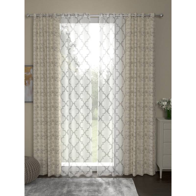 Rosara Home Beige Jacquard Door Curtains (Pack of 4) (7 x 4 Feet)