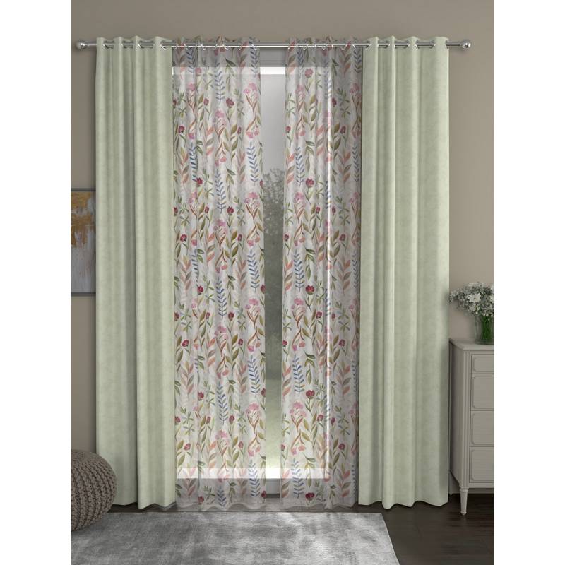 Rosara Home Off White Jacquard Floral Door Curtains (Pack of 4) (7 x 4 Feet)