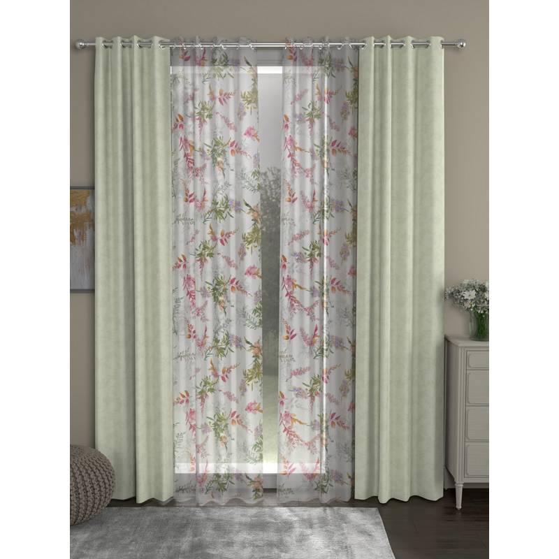 Rosara Home Green Jacquard Floral Door Curtains (Pack of 4) (7 x 4 Feet)