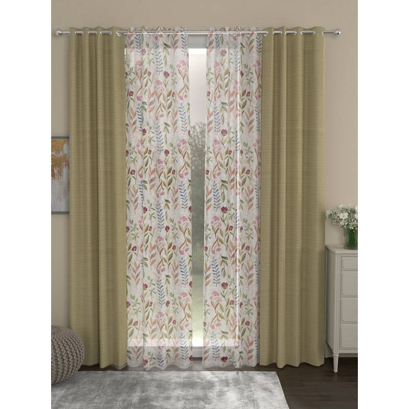Rosara Home Beige Door Curtains (Pack of 4) (7 x 4 Feet)