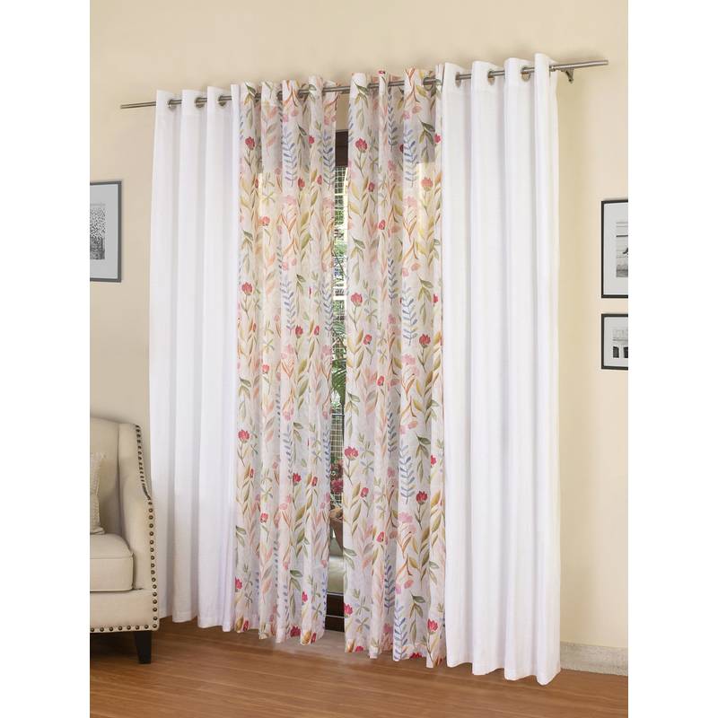 Rosara Home Multicolour Floral Long Door Curtains (Pack of 4) (9 x 4 Feet)