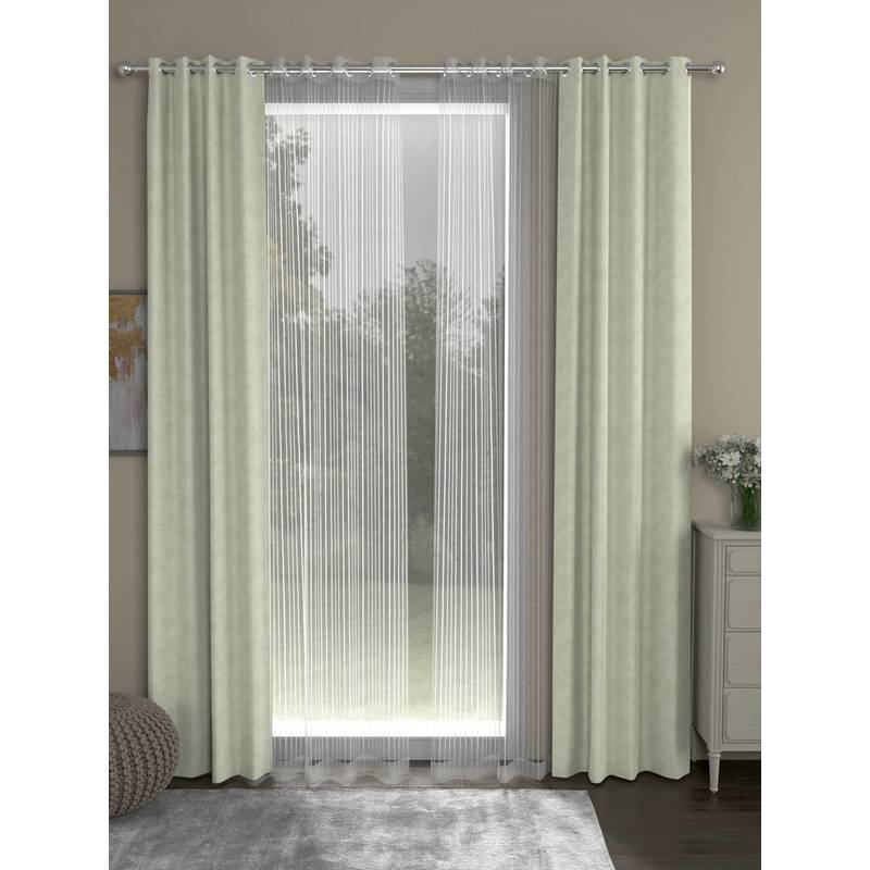Rosara Home Off White Jacquard Striped Long Door Curtains (Pack of 4) (9 x 4 Feet)