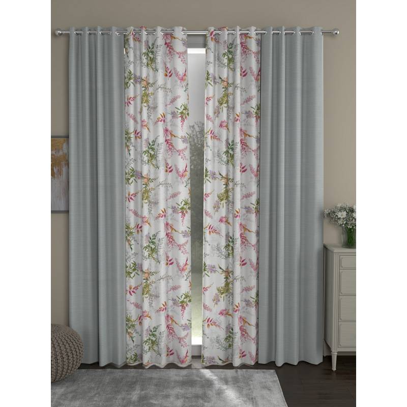 Rosara Home Grey Regular Long Door Curtains (Pack of 4) (9 x 4 Feet)